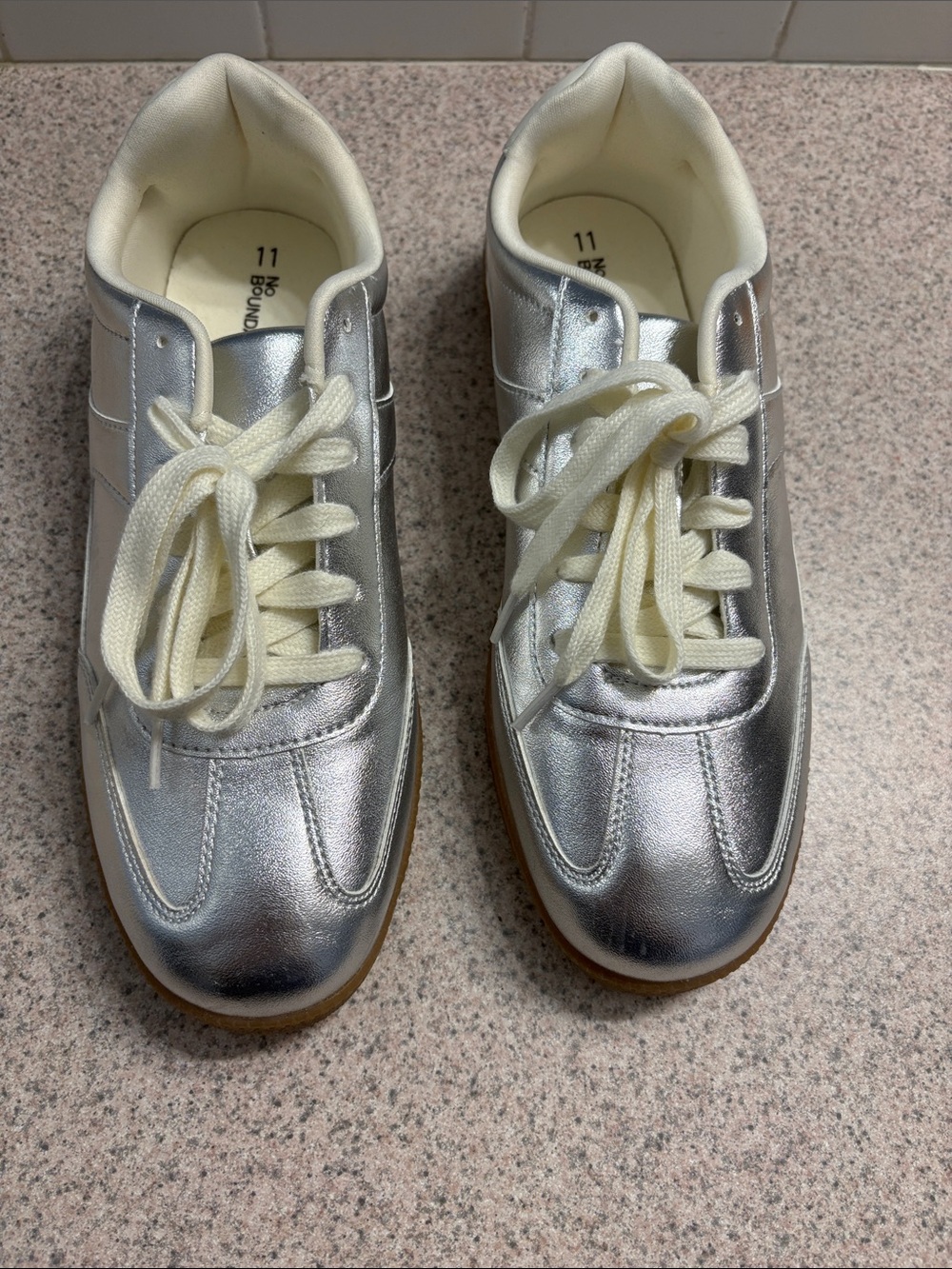 No Boundaries Silver Metallic Sneakers with Cream Laces